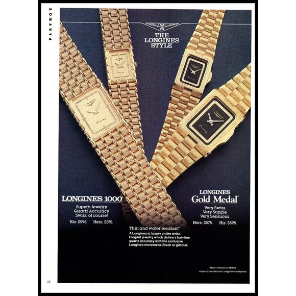 1987 Longines Gold Metal 1000 Watch Vintage Print Ad 80s Fashion Wall Art Photo - Picture 1 of 1